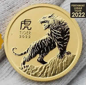 2022 Perth Mint Australia Lunar Tiger 1/4 oz Gold Coin