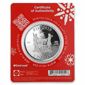 2019 Fiji Coca Cola Santa 1 oz Silver Coin - Scottsdale Mint Christmas release