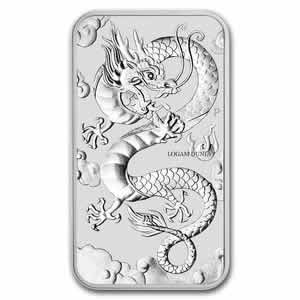 2019 Perth Mint Australia 1 Oz Rectangular Silver Dragon Coin Bar