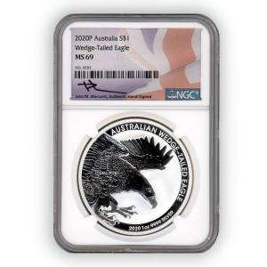 2020 Perth Mint Australia Mercanti Signed Wedge Tailed Eagle 1 oz Silver Coin NGC MS69