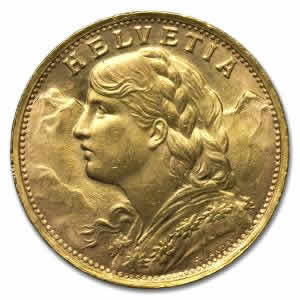 1947 Swiss 20 Francs "Vreneli" 6.45 gram Gold Coin 